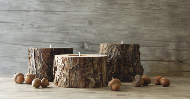 cool candles holders made of wood stumps