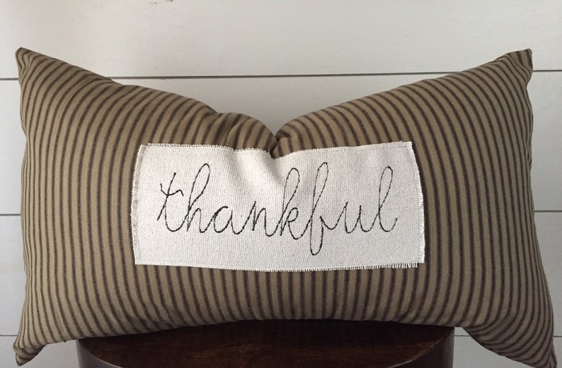 fall pillow with ticking material