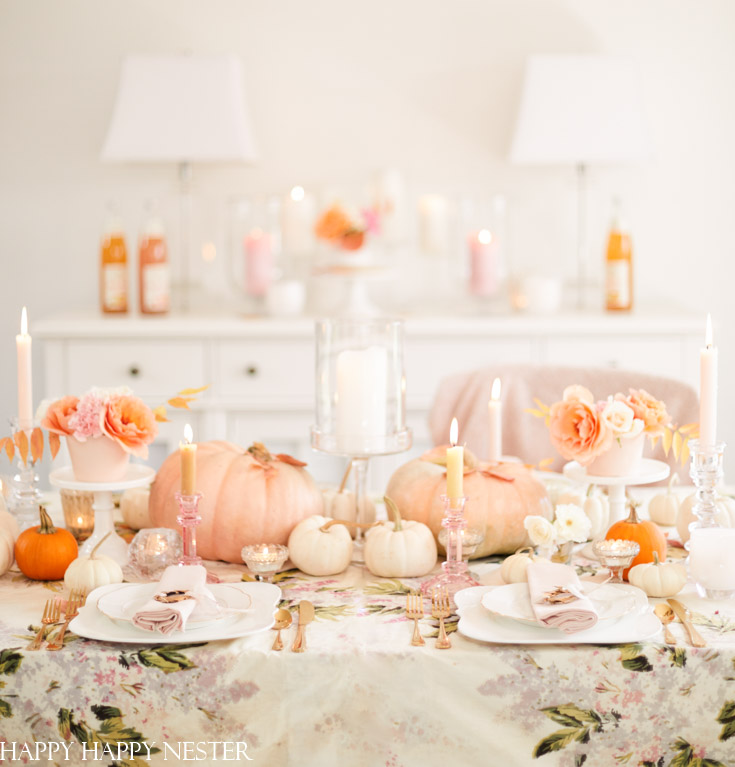 Elegant Thanksgiving Table with Pink Pumpkins