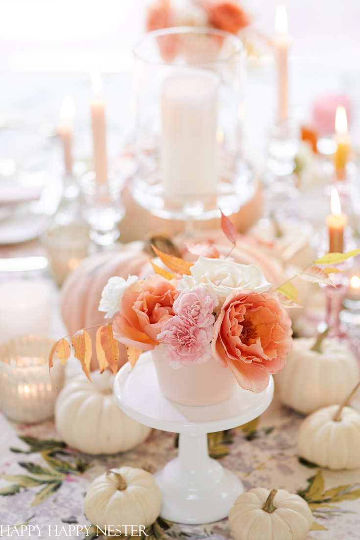 Elegant Thanksgiving Table with Pink Heirloom Pumpkins