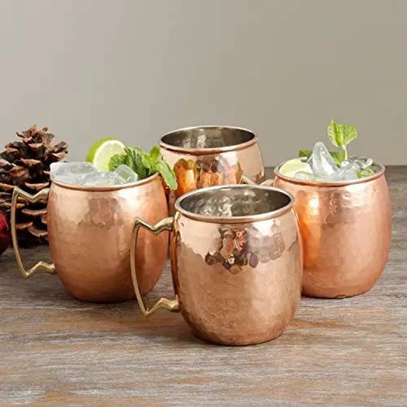 set of four lined moscow mule mugs