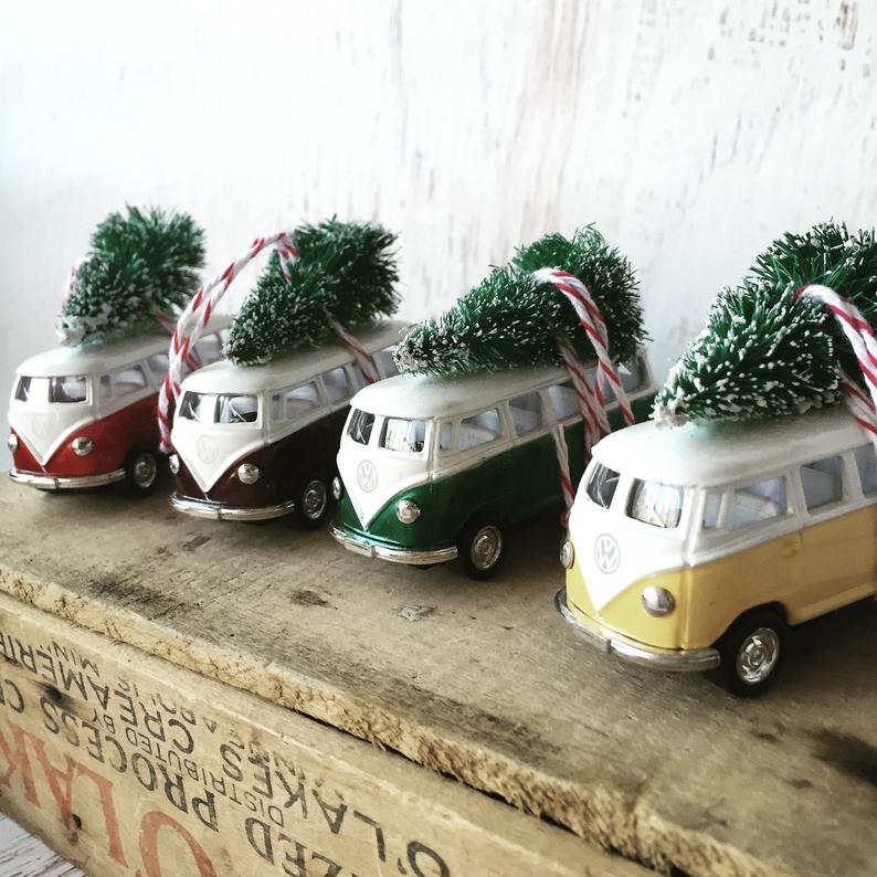 shopping for christmas decorations and a cute christmas vw van 