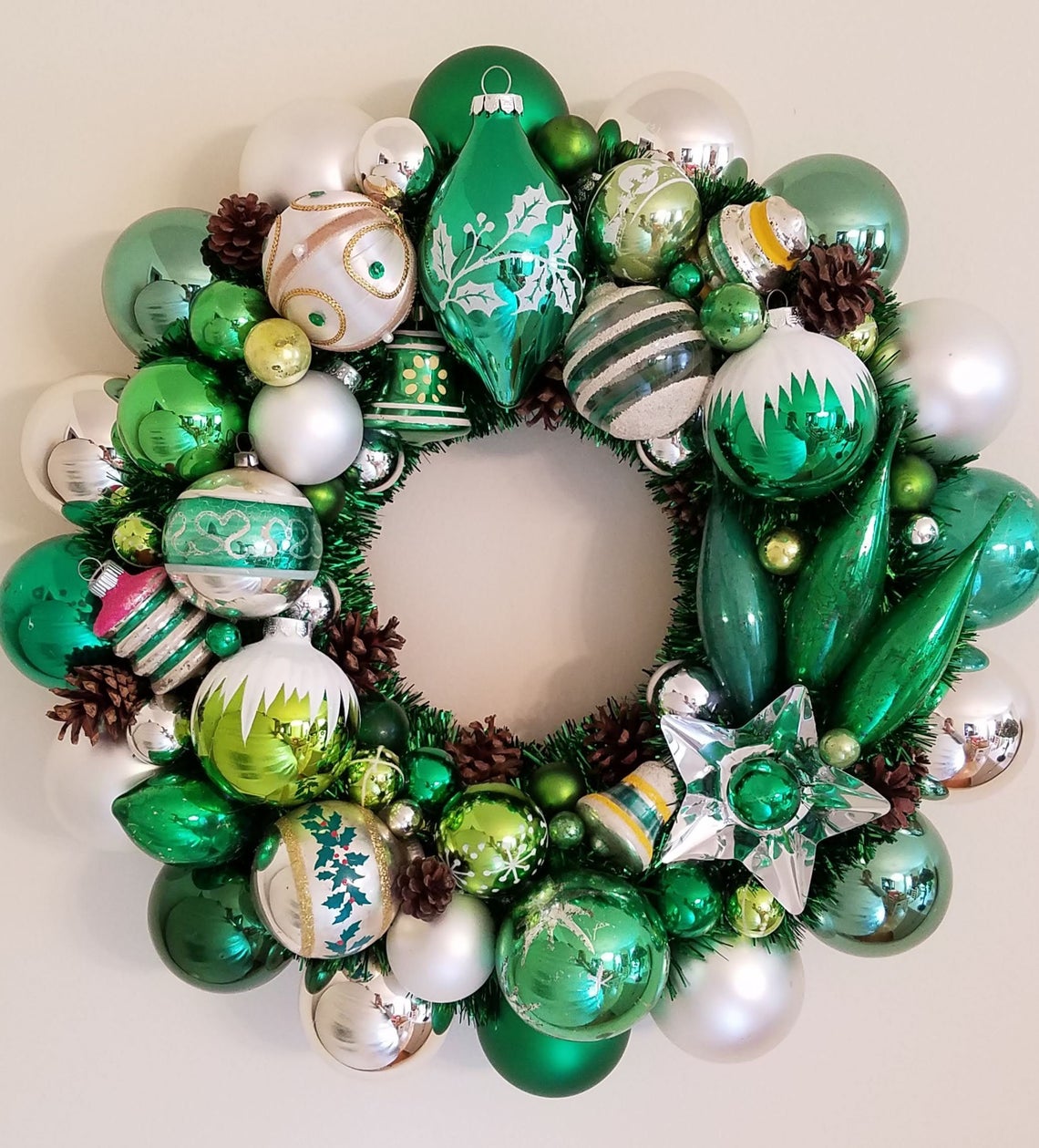 green vintage ornament wreath