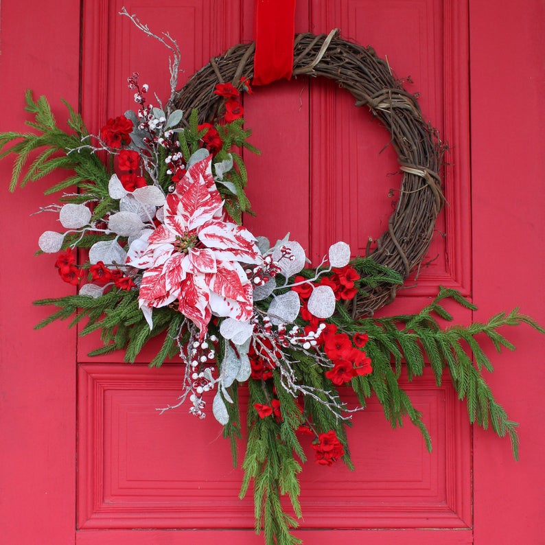 pine poinsettia wreath