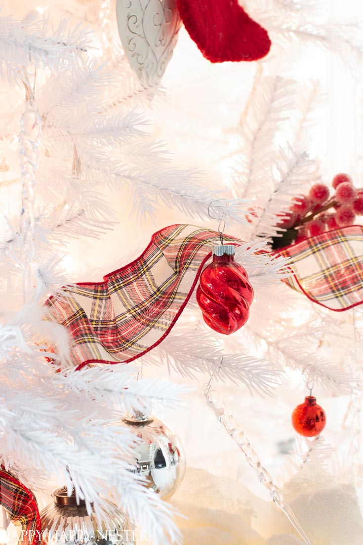 red and white Christmas tree tartan ribbon