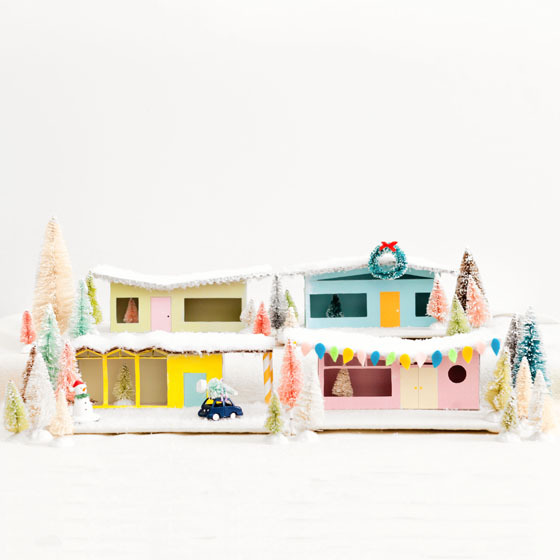 miniature paper houses mid century modern style