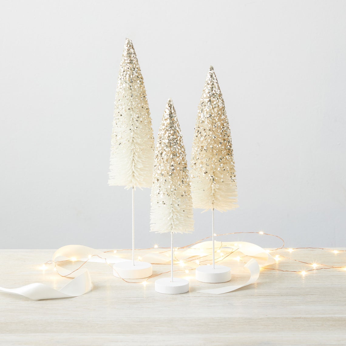 white glittered sisal trees