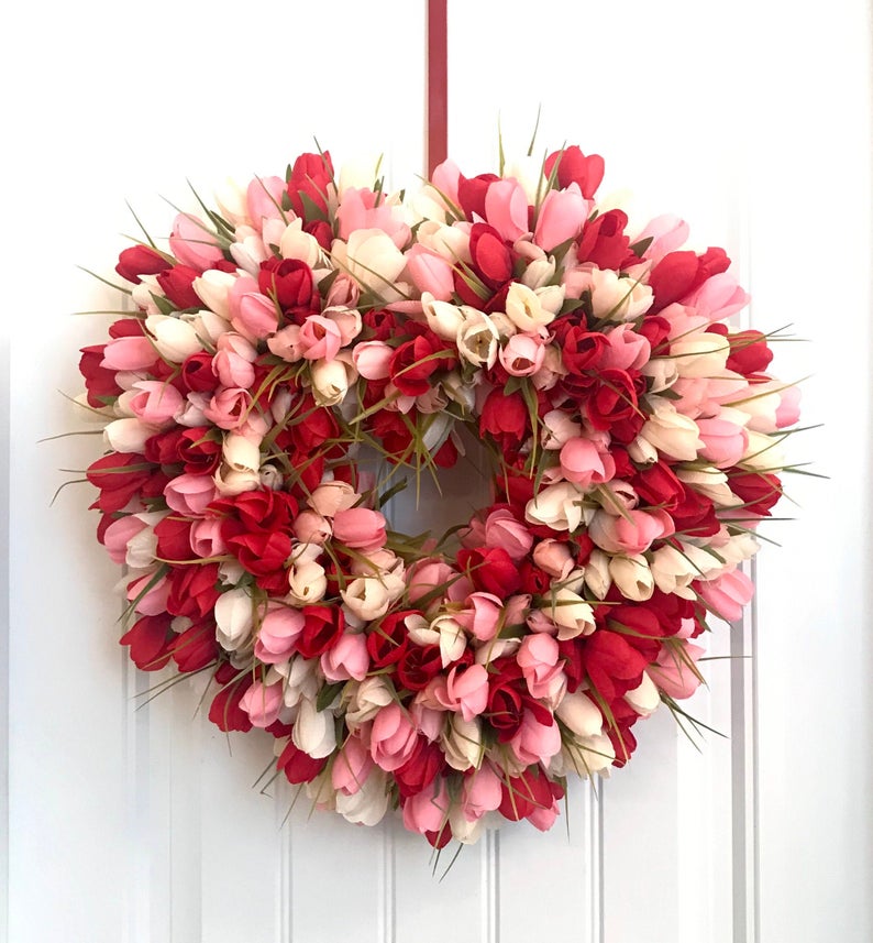 Beautiful tulip wreath for Valentines
