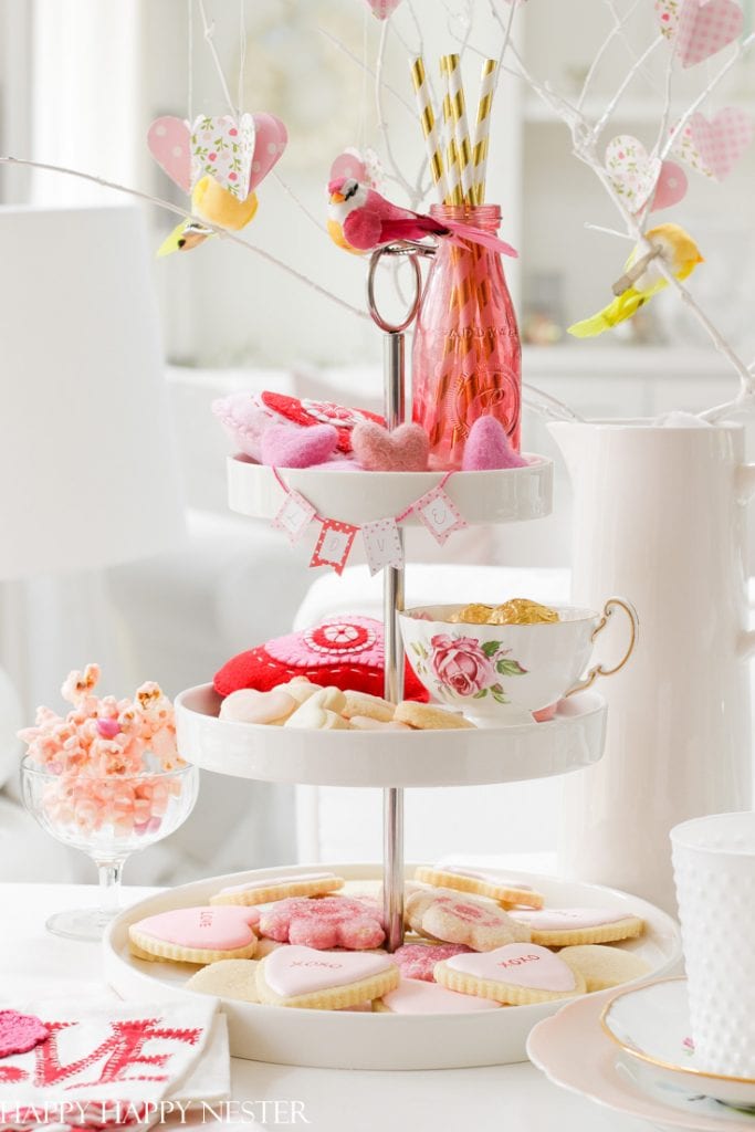 tiered tray decor ideas for Valentine's day