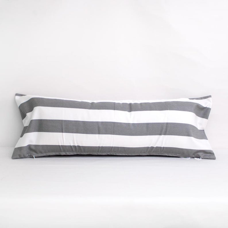 grey striped outdoor pillow