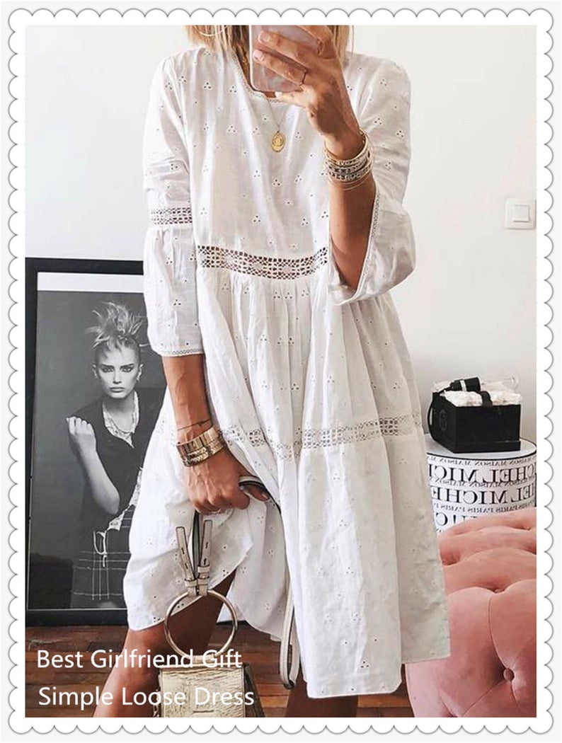 DEAL] The Editor's Market Maxi Dress White Trendy Female Puffy Sleeve V  Neck Pregnant Woman Loose Comfy Outing Party Christmas Gift Girlfriend  Woman Female Elegant Secret Santa, Women's Fashion, Dresses & Sets,