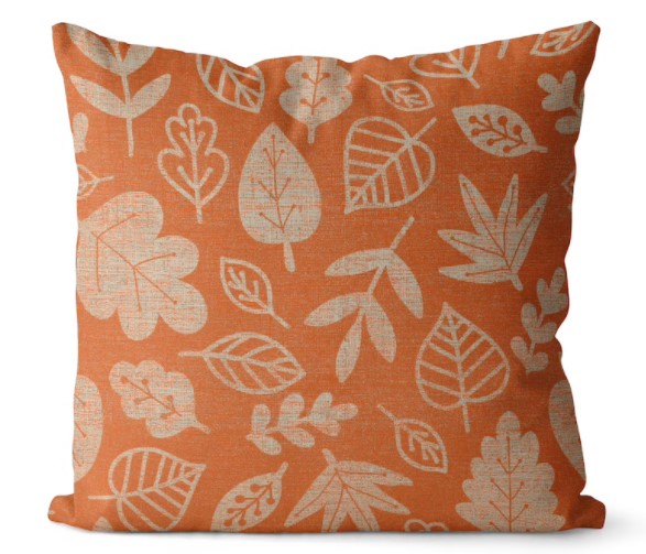 orange fall leaf print pillow