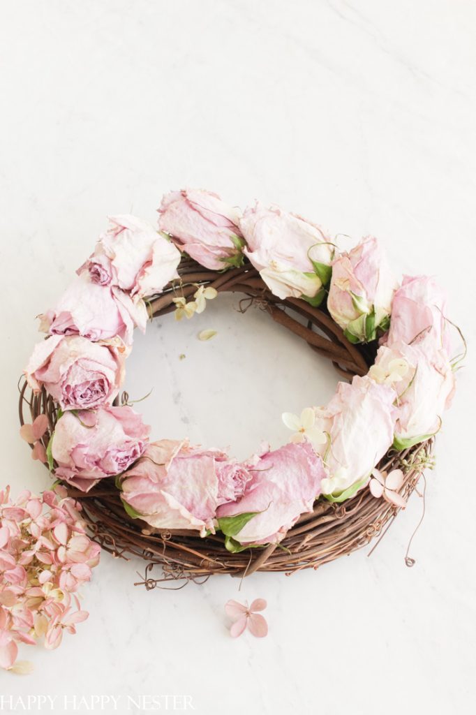 dried hydrangeas and roses