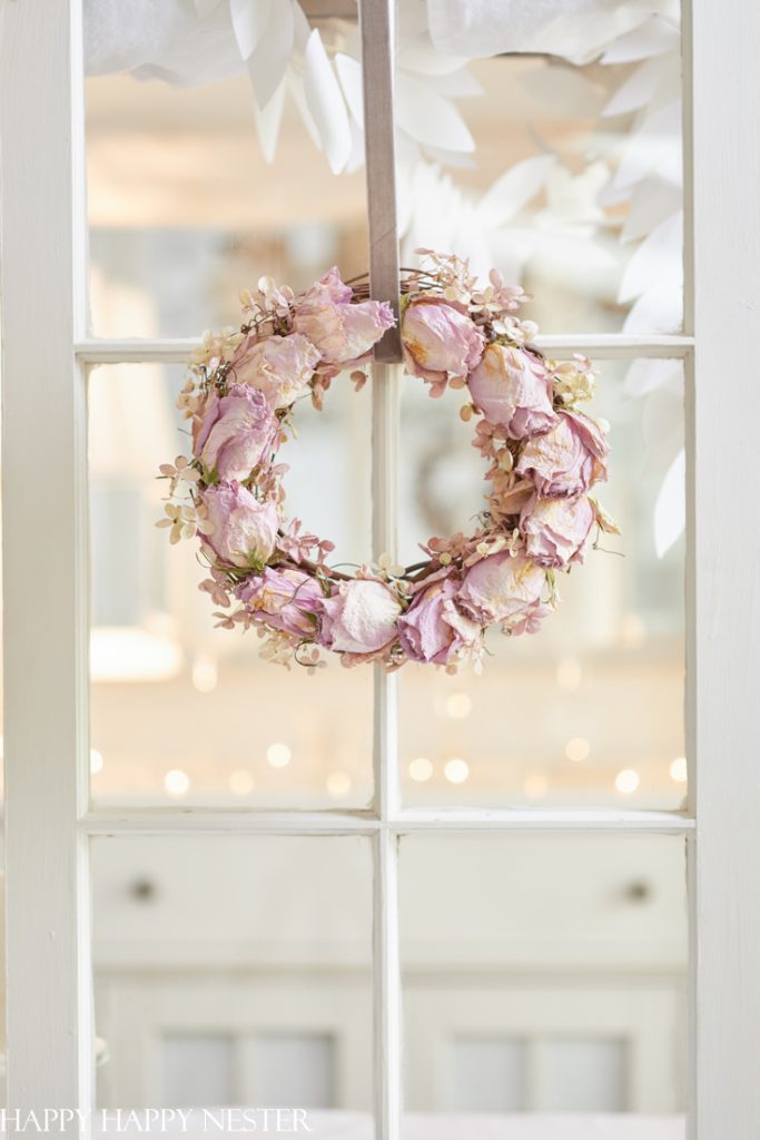 dried hydrangea and rose wreath