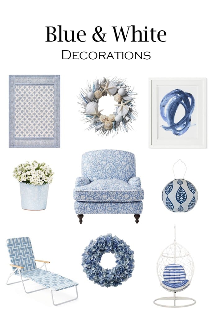 blue and white decorations