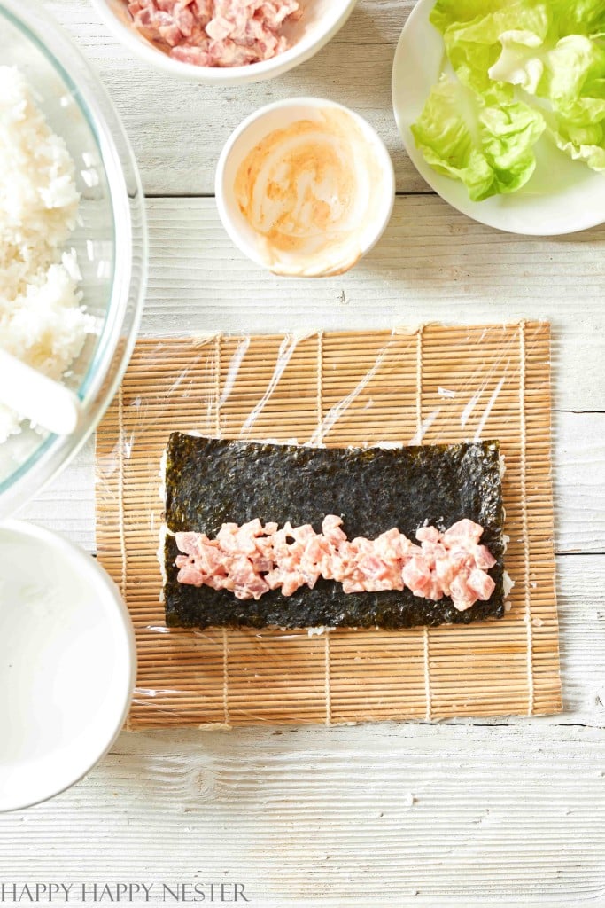 a line of sashimi grade tuna on nori