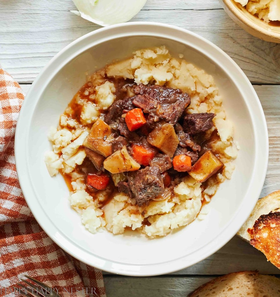 a bowl of beef bourgiunon which is part of a collection of winter recipes