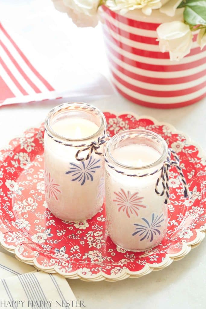 4th of July Candles on a red and whit plate