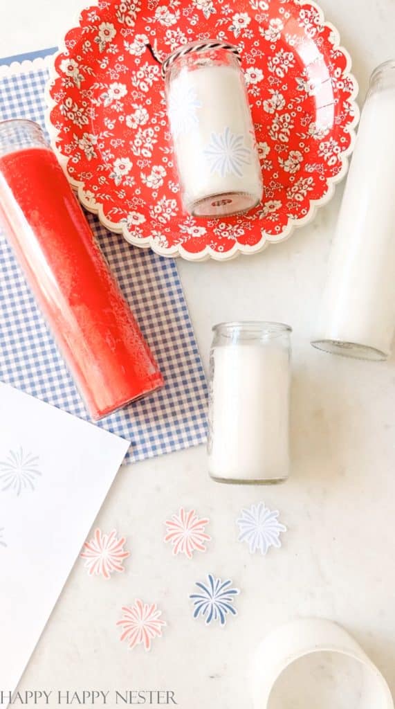 All the starburst stickers are cut out and ready to attach to the white glass candle. 