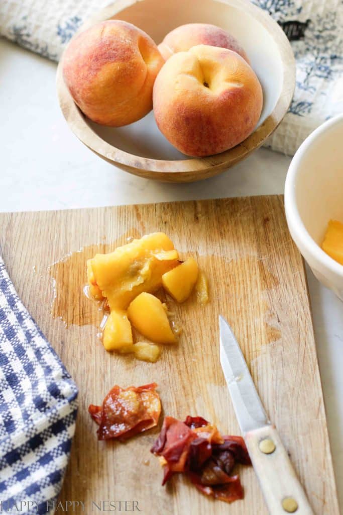 Peaches that are cubed and ready to make Peach Dumplings with Crescent rolls