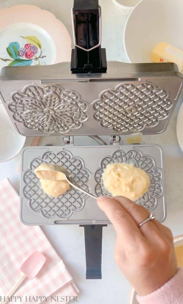 Batter on the Iron Pizzelle maker ready to bake