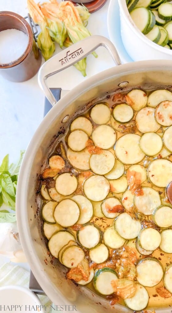 Zucchini in frying pan with all the other ingredients