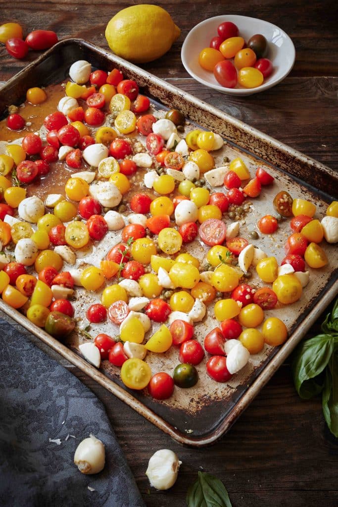 cherry tomatoes on a baking tray