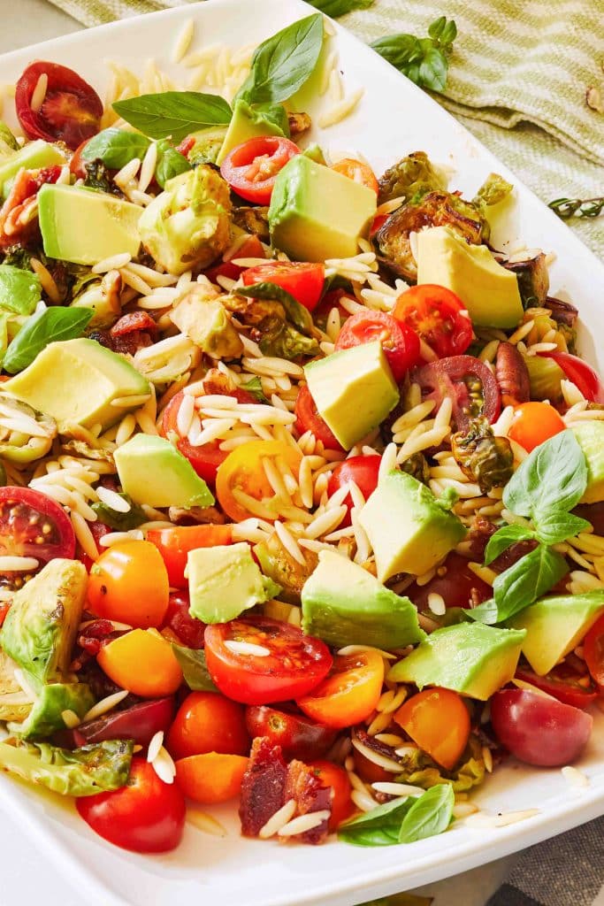 close up of warm brussel sprout salad 