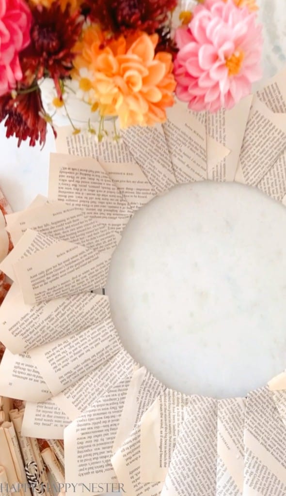 this photo shows the base of a book wreath