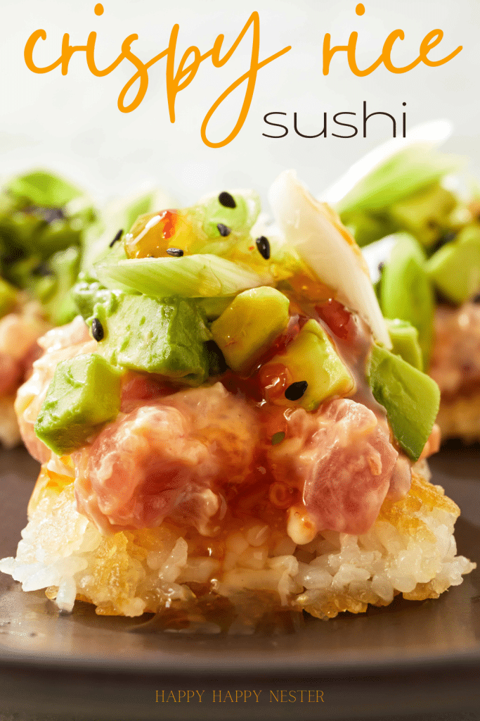 crispy rice sushi recipe pin image