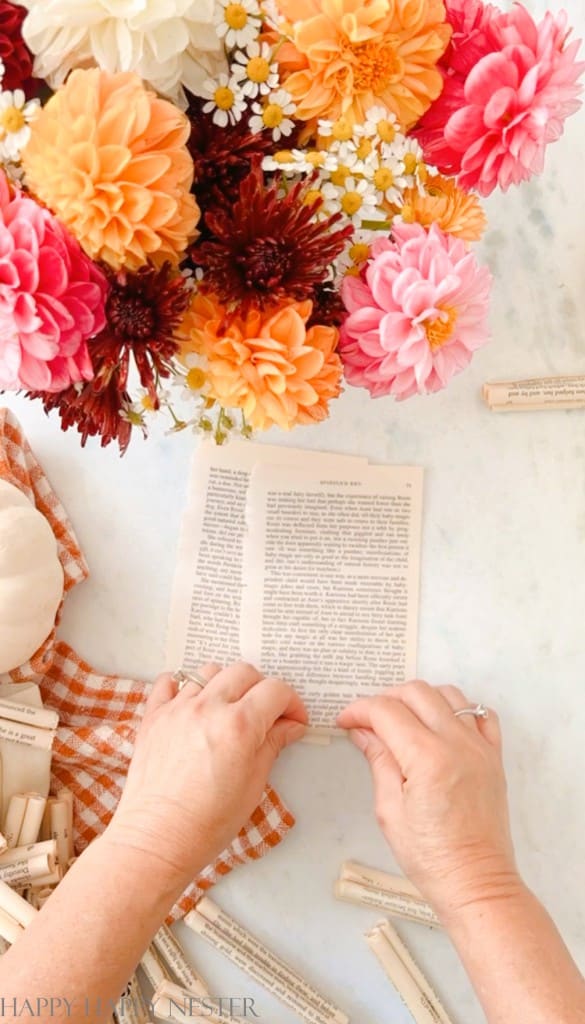 rolling of the book pages for this book wreath