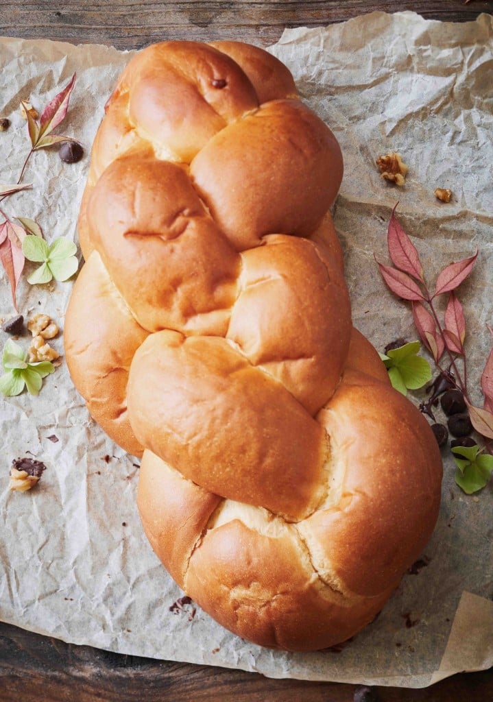 challah bread on parchment paper