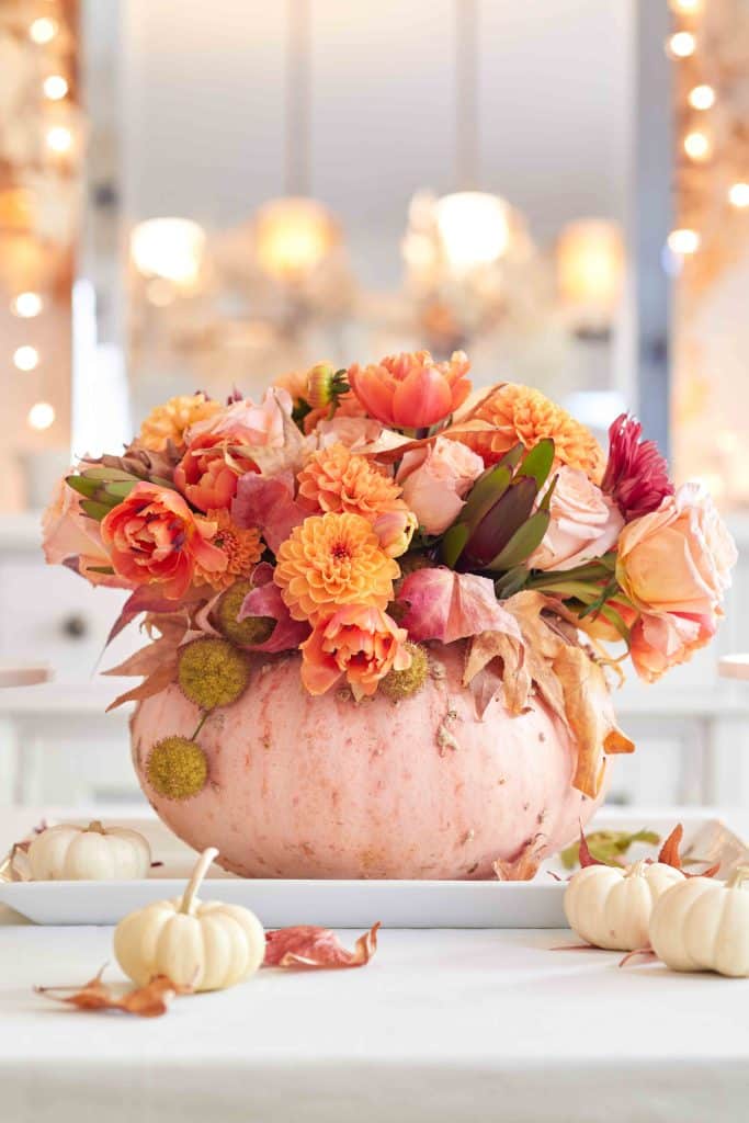 Home decorating for fall with a pumpkin vase