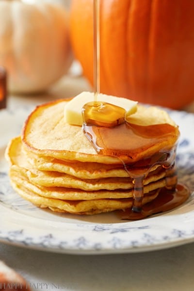 Pumpkin spice pancakes stacked
