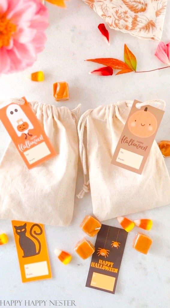 a display of gift tags for halloween treats