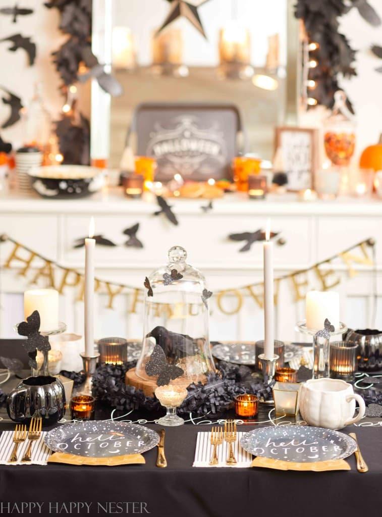 a step by step tutorial on how to decorate a table for Halloween