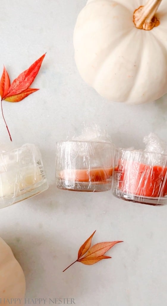 glass candle holders wrapped in plastic for making cement pumpkins candle holders