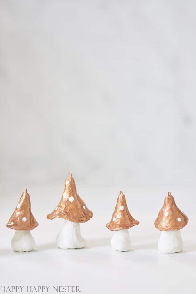 Clay Mushrooms lined up in a line