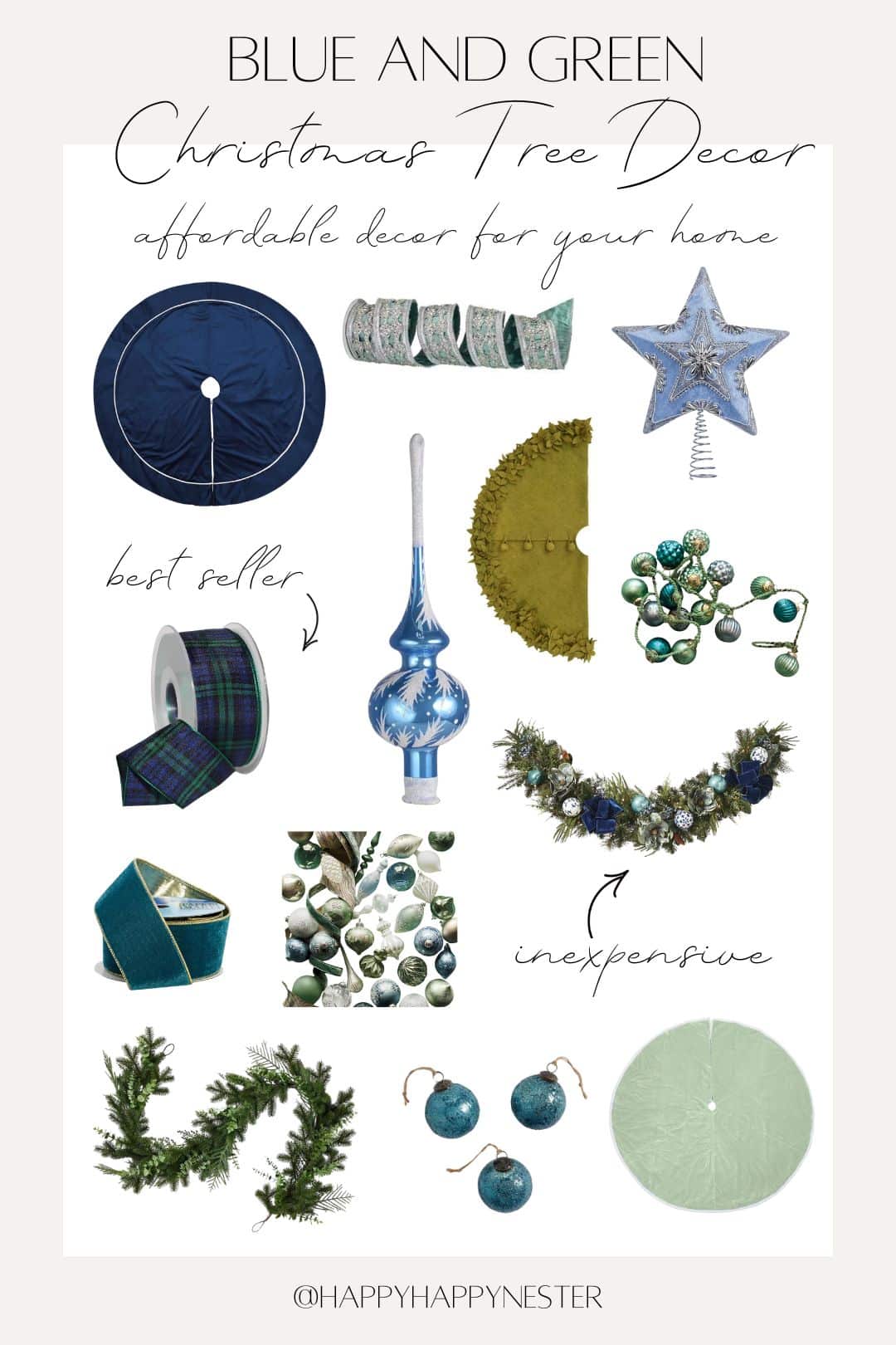 Blue and Green Christmas Tree Decor - Happy Happy Nester