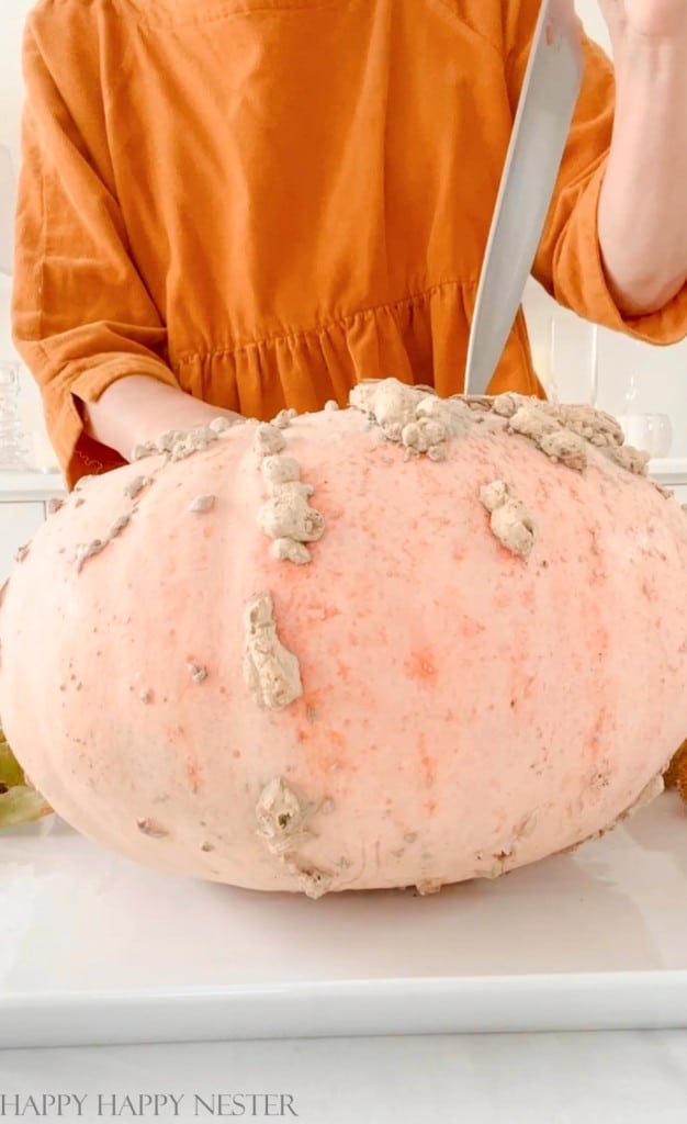 showing how to cut a hole in the top of a pumpkin