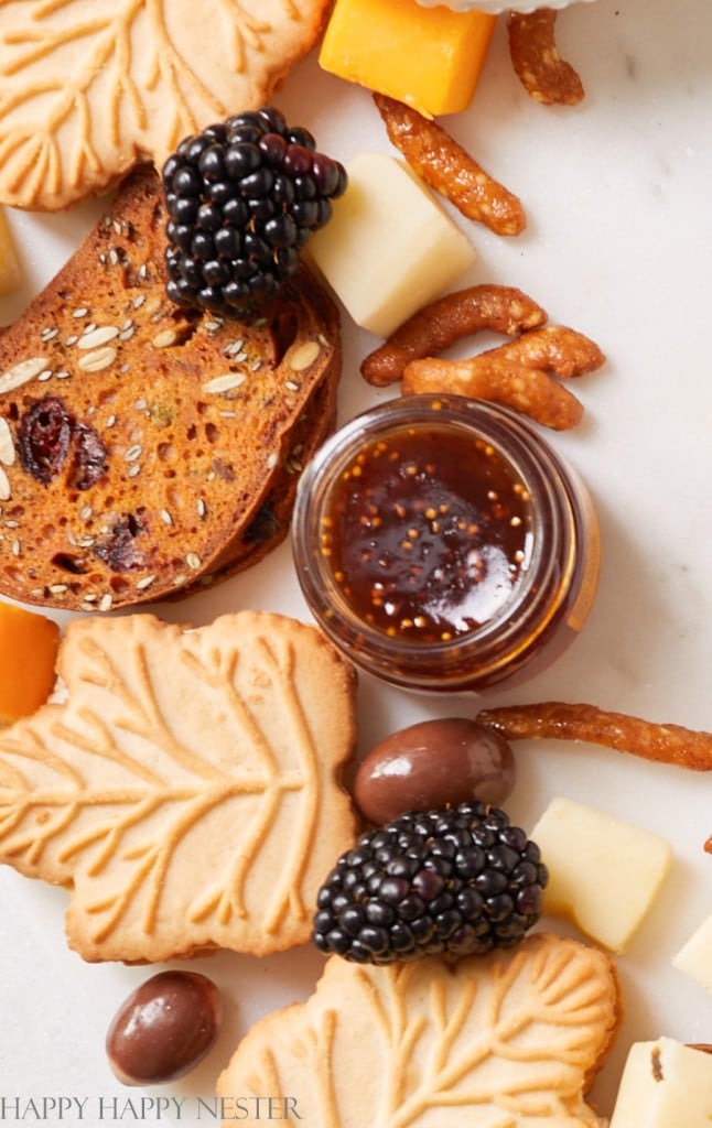 close up of the ingredients of a charcuterie board