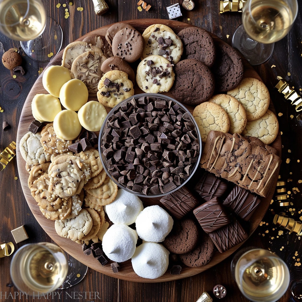 a dessert board that is part of this new year's eve charcuterie board ideas post