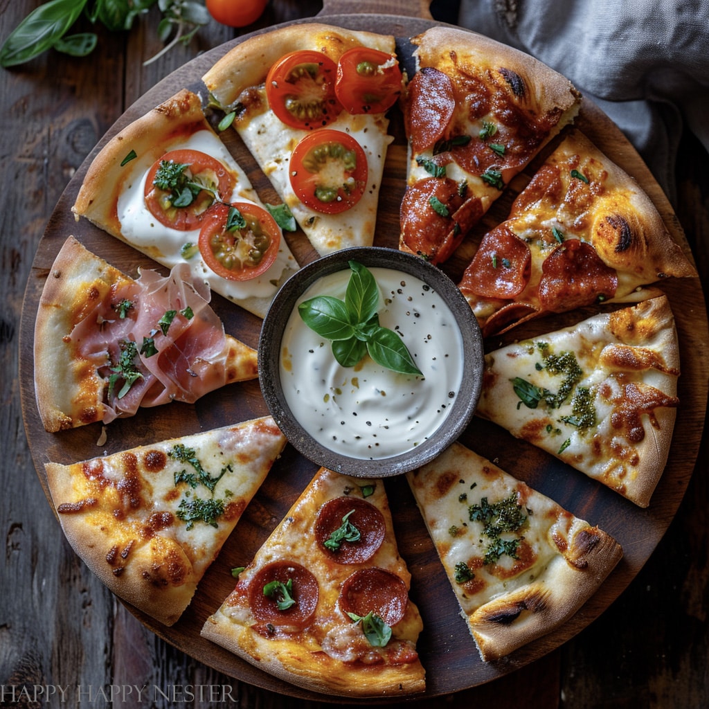 a pizza board as part of this collection of new year's eve charcuterie board ideas post