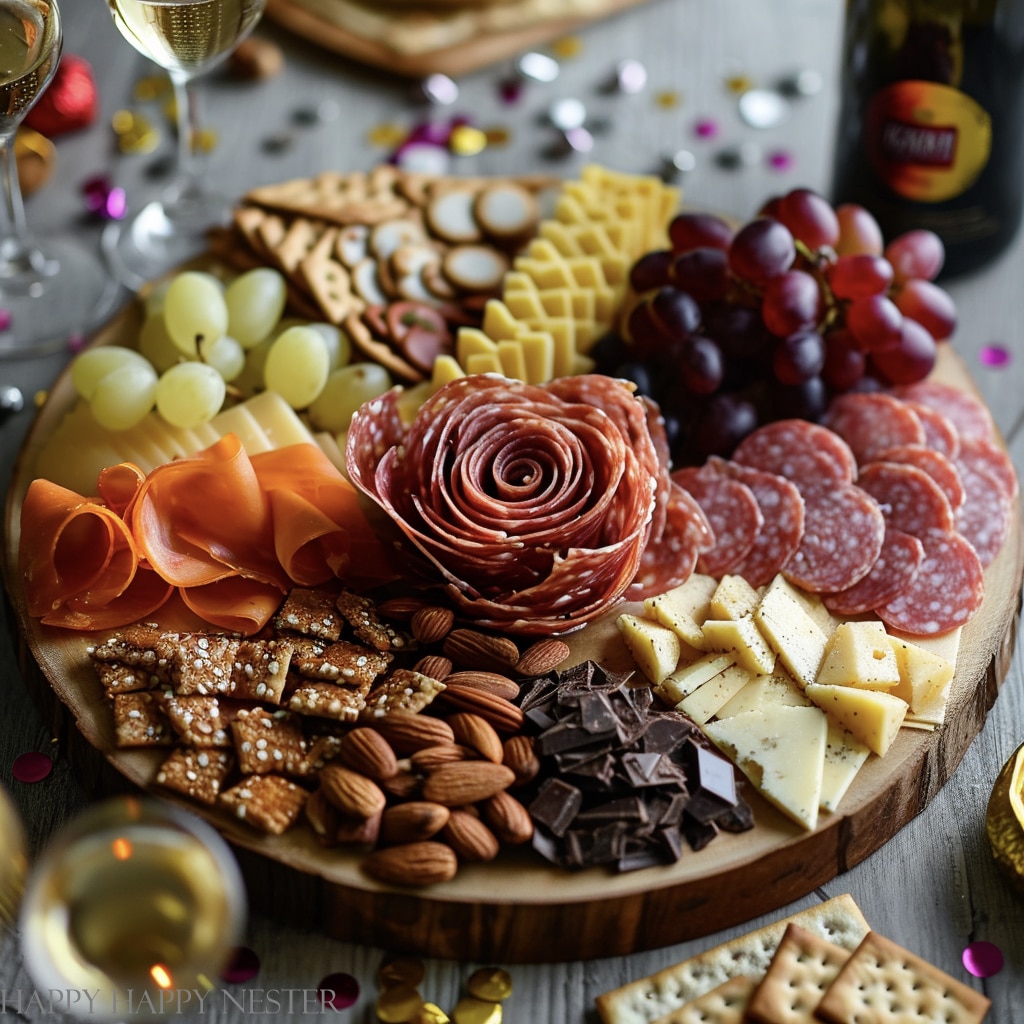 a meats, cheese, fruits board