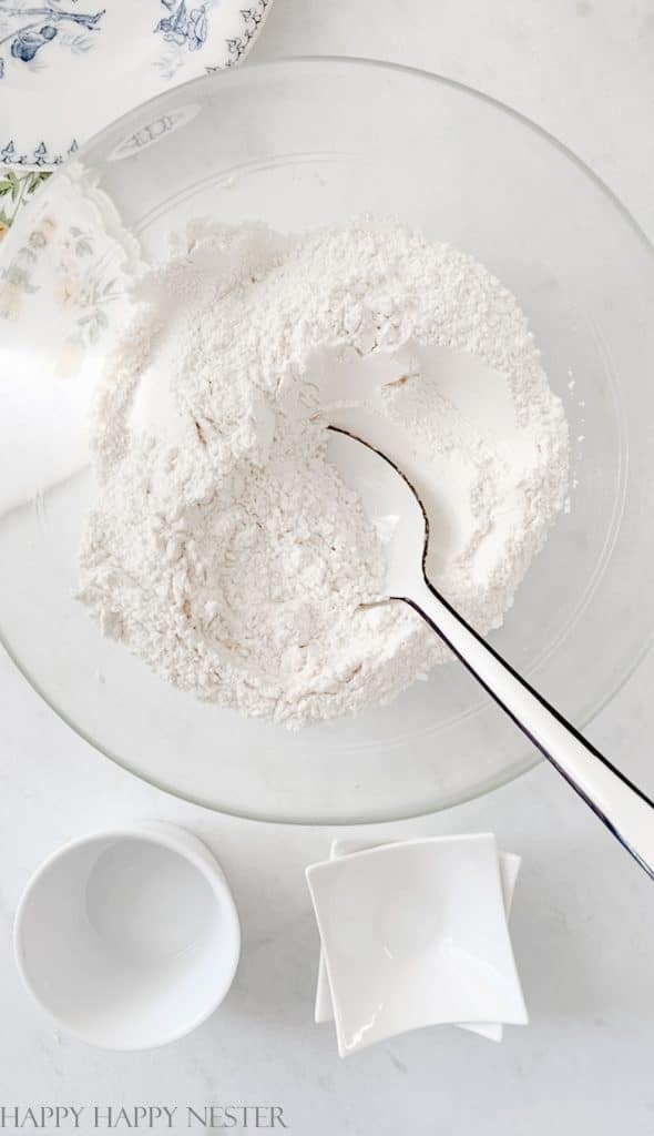 a bowl of flour for making homemade breadsticks without yeast