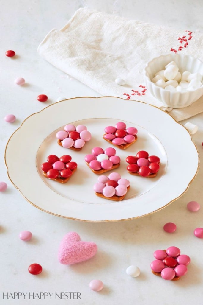 flower pretzels on a white french plate