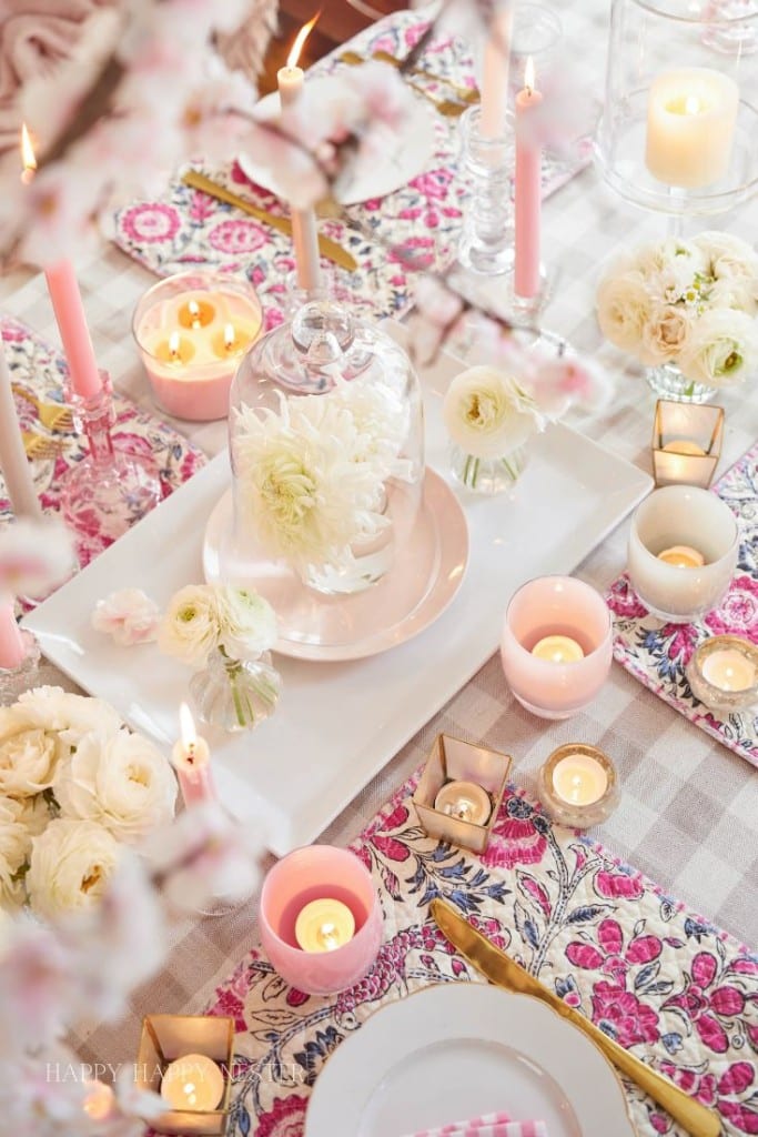 top down view of this very pink valentine's day table