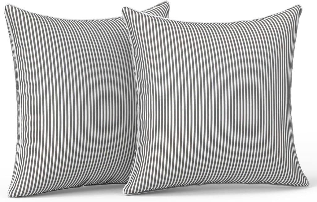 Two vertically positioned rectangular pillows with black and white thin vertical stripes are placed side by side against a white background, perfect for simple porch decor or as an elegant touch to your Amazon home finds.