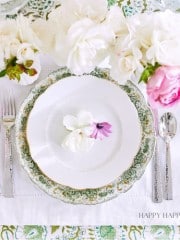 a pretty spring table setting from a bird's eye view