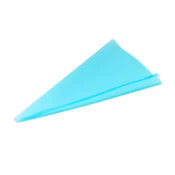 A blue silicone piping bag folded on a white background.